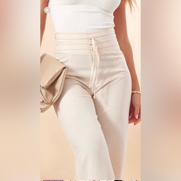 PrettyLittleThing Pants - Linen pants stone color